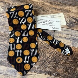 Vicky Davis Dinner Time Silk Tie Novelty Print Artsy NEW